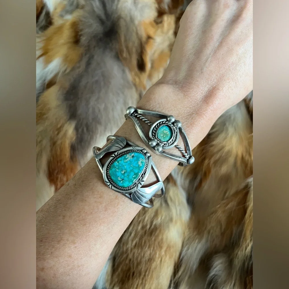 VINTAGE SILVER & TURQUOISE TRIBAL NATIVE AMERICAN CUFF BRACELET NAVAJO MEXICO - Picture 10 of 13